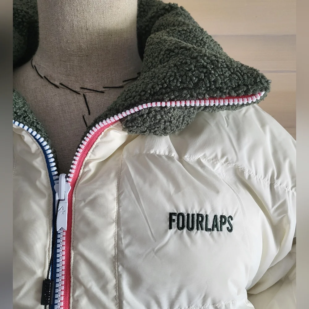 NWT FourLaps Polar Quilted Sherpa Jacket Reversible Unisex Medium Thyme/White - Picture 5 of 15